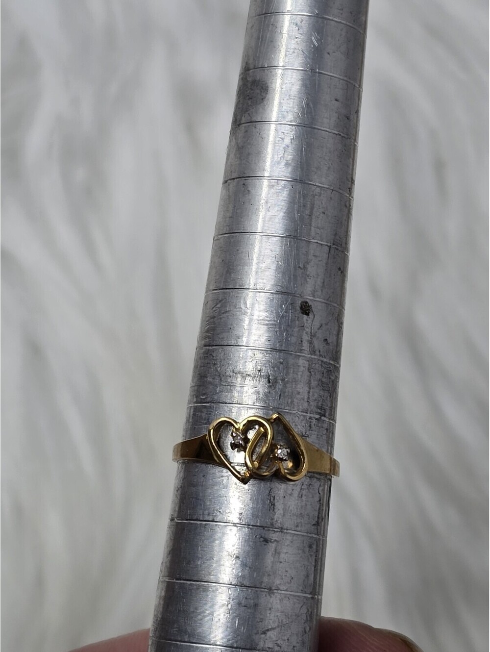 10k Yellow Gold Plumb Intertwined Double Heart Diamond Ring